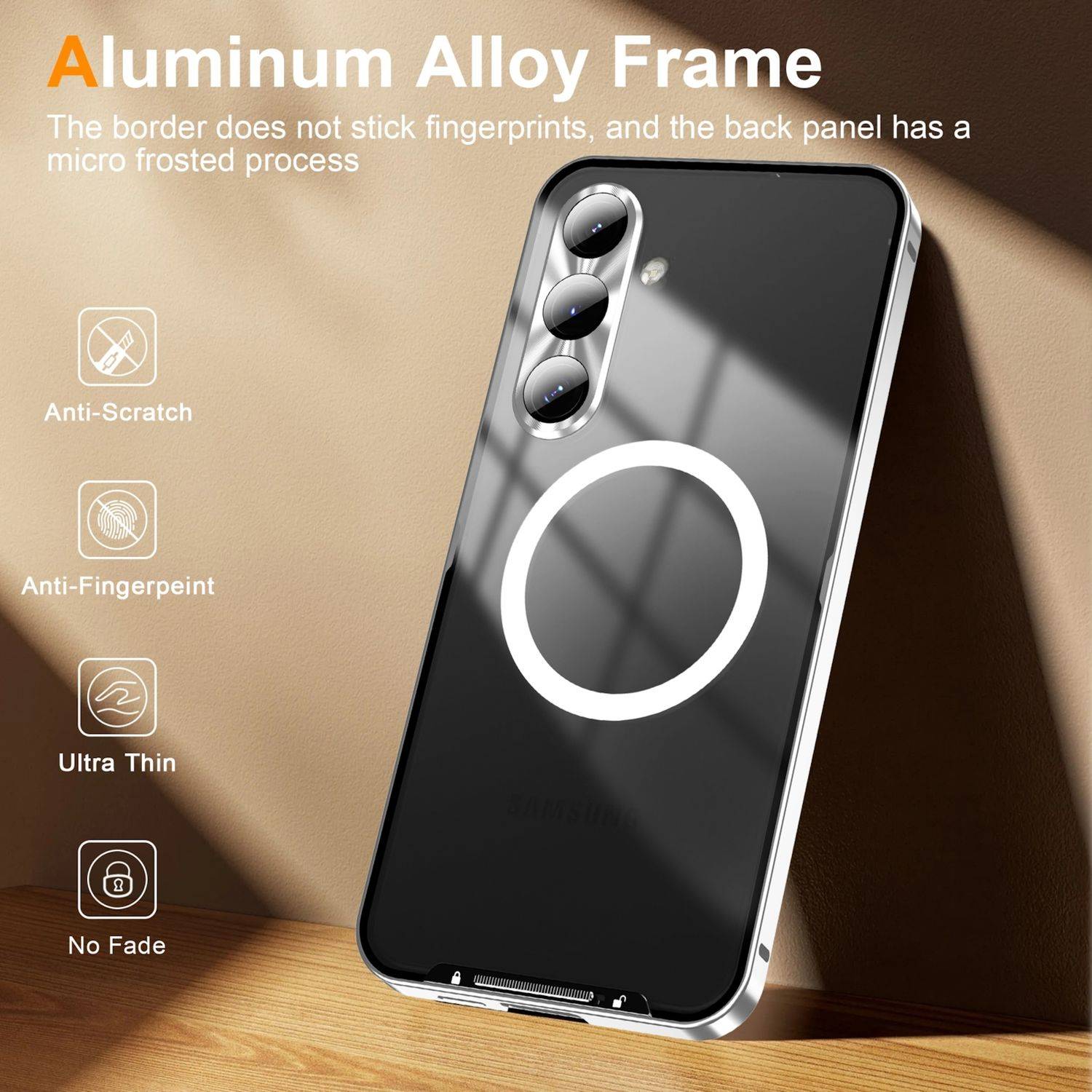 Für Samsung Galaxy S24 FE 5G Magnetische Magsafe Metall Design Schutz Cover Hülle Silber