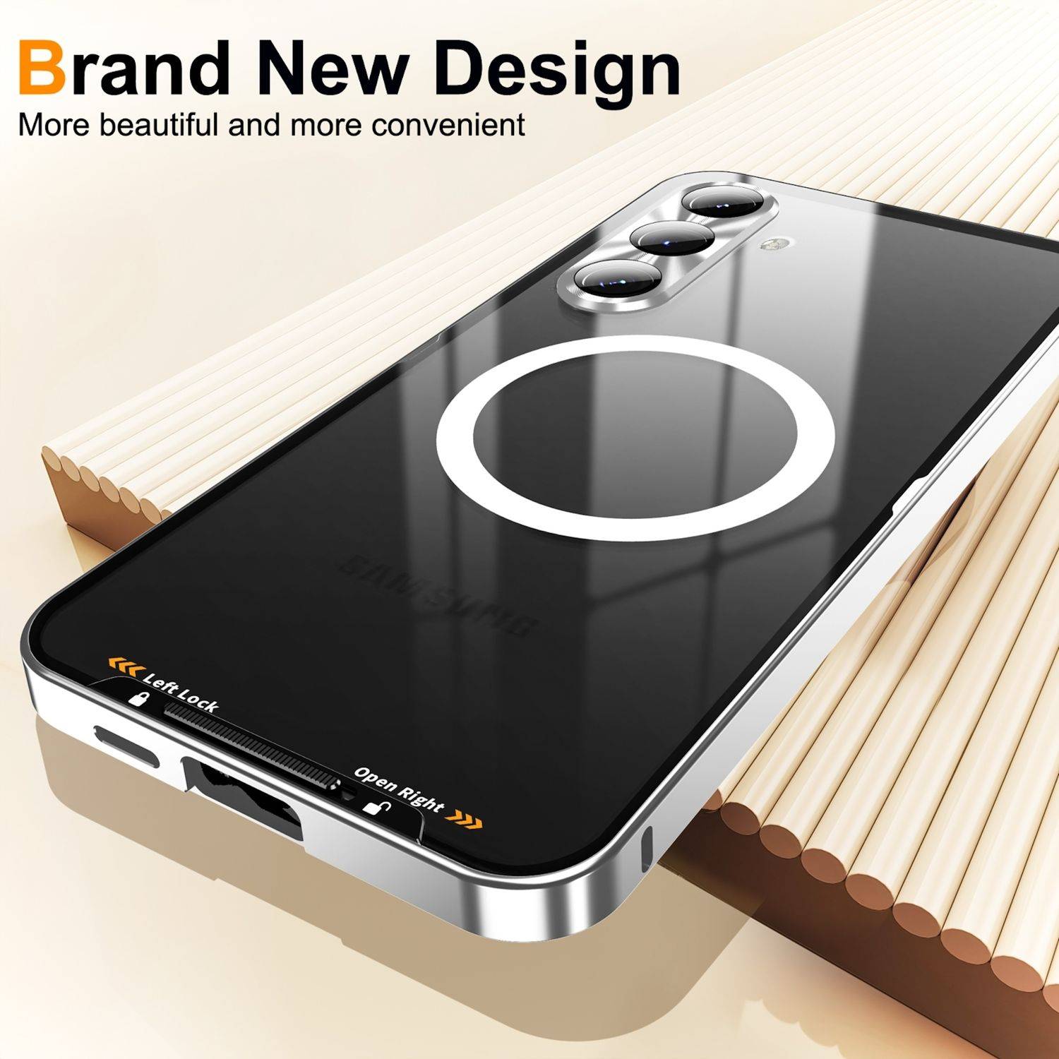 Für Samsung Galaxy S24 FE 5G Magnetische Magsafe Metall Design Schutz Cover Hülle Silber