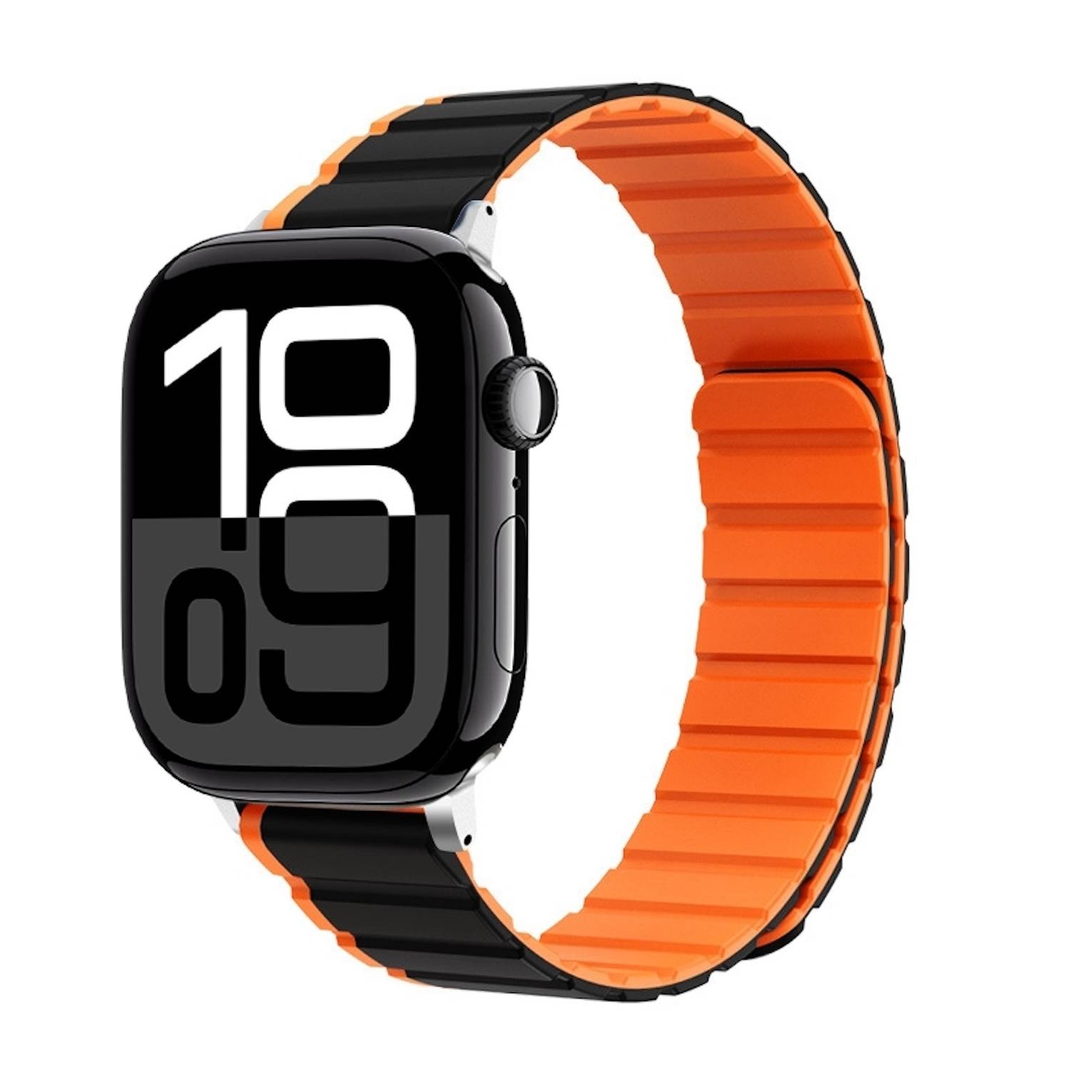 Für Apple Watch Series 10 46mm / 9 8 7 45 / 6 SE 5 4 44mm Zweifarbiges Magnetisches Silikon Armband Orange