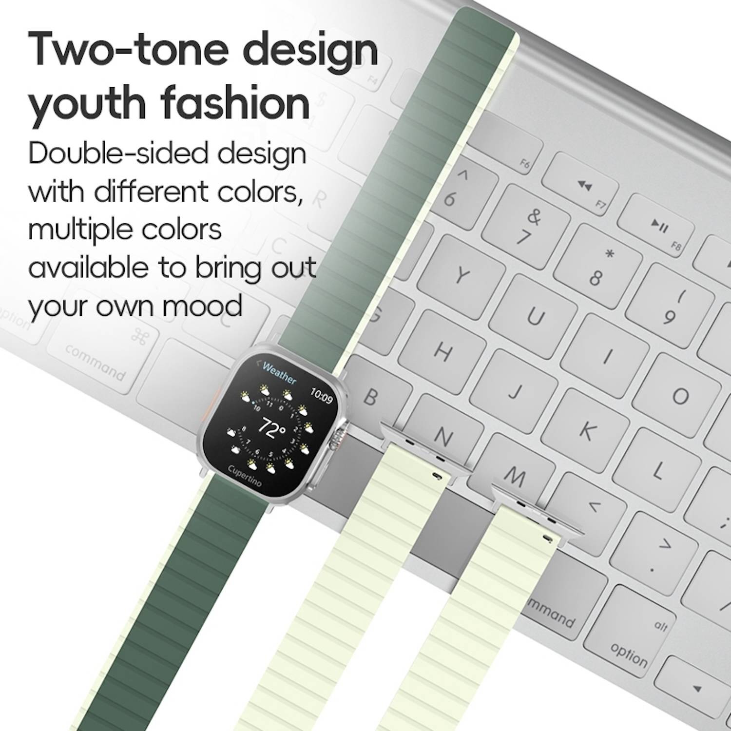 Für Apple Watch Series 10 46mm / 9 8 7 45 / 6 SE 5 4 44mm Zweifarbiges Magnetisches Silikon Armband Gelb