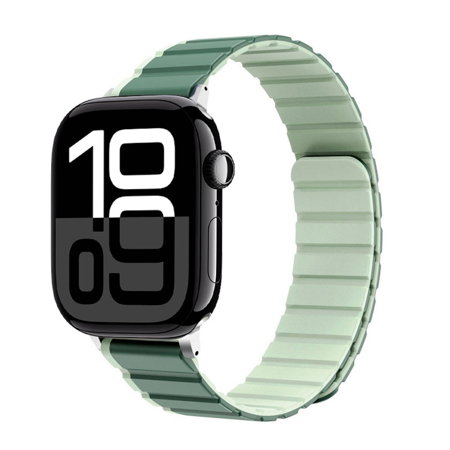 Für Apple Watch Series 11 10 42mm / 9 8 7 41 / 6 SE 5 4 40mm Zweifarbiges Magnetisches Silikon Armband Grün