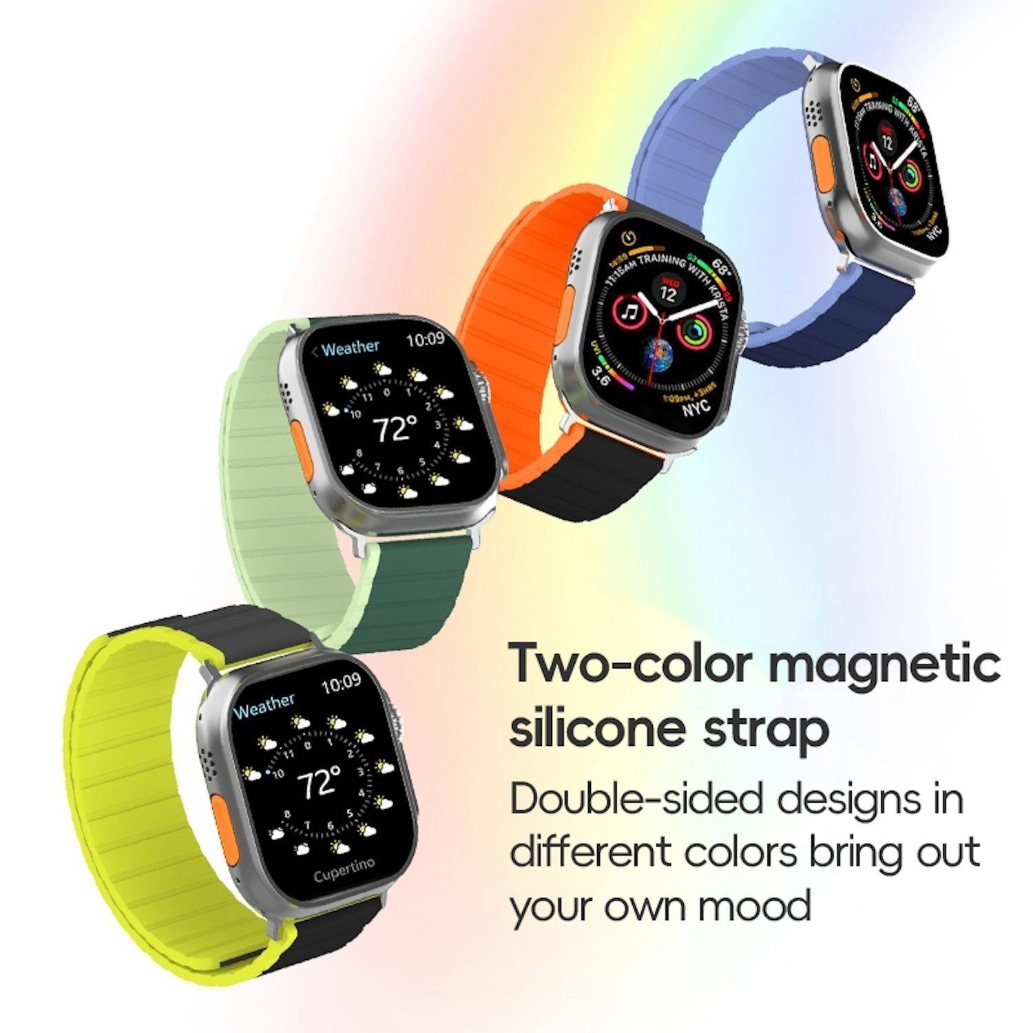 Für Apple Watch Ultra 2 / 1 49mm Zweifarbiges Magnetisches Silikon Armband Gelb