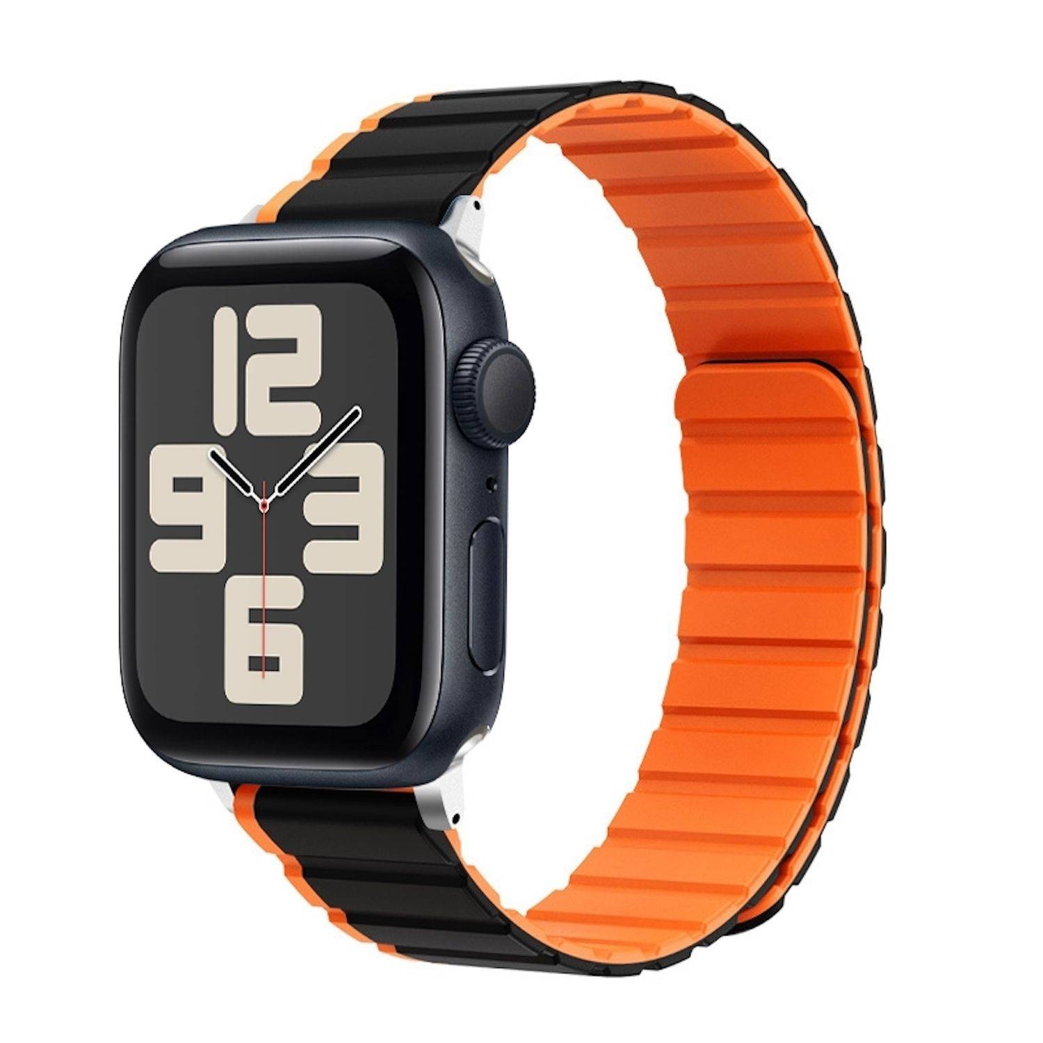 Für Apple Watch SE 2023 44mm Zweifarbiges Magnetisches Silikon Armband Orange