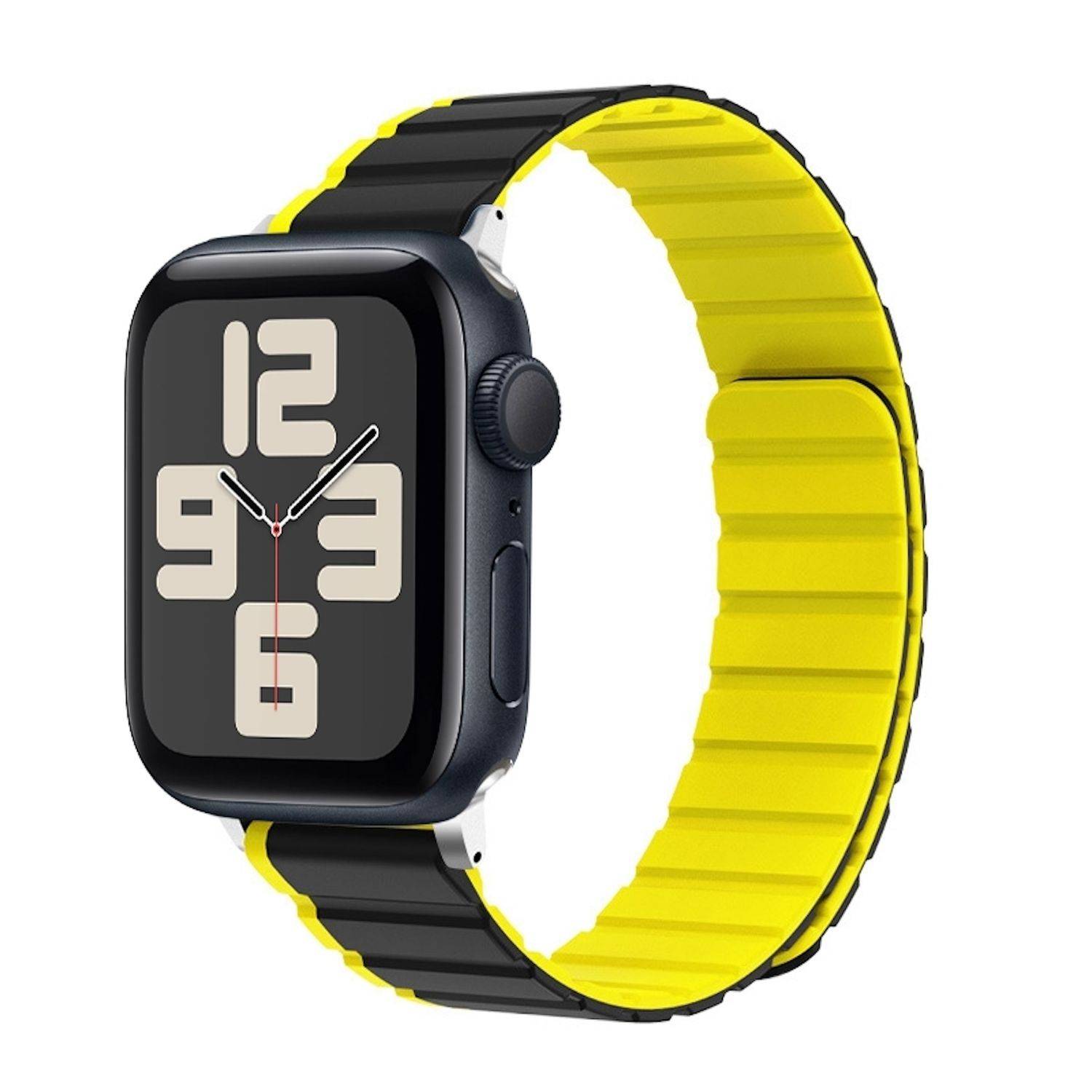 Für Apple Watch SE 2023 44mm Zweifarbiges Magnetisches Silikon Armband Gelb