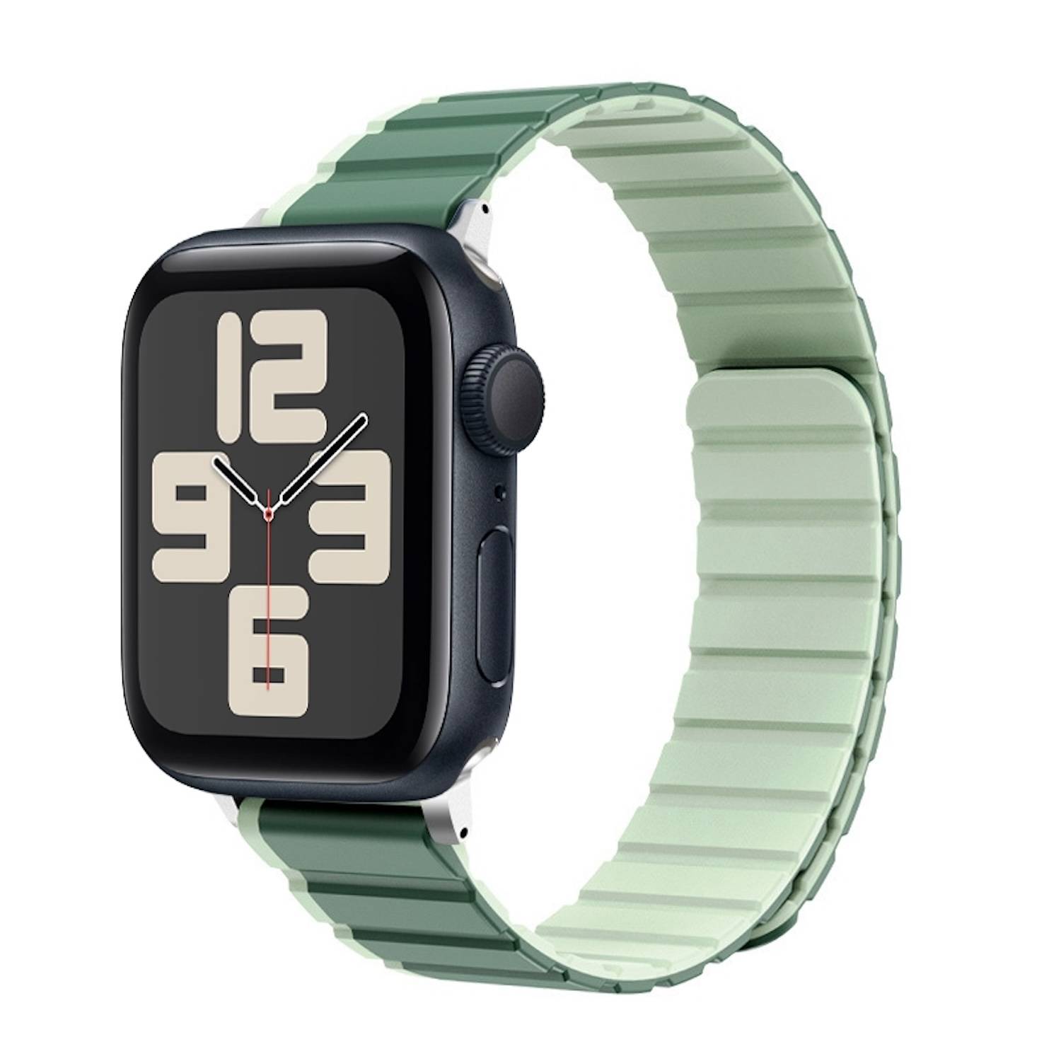 Für Apple Watch SE 2023 44mm Zweifarbiges Magnetisches Silikon Armband Grün