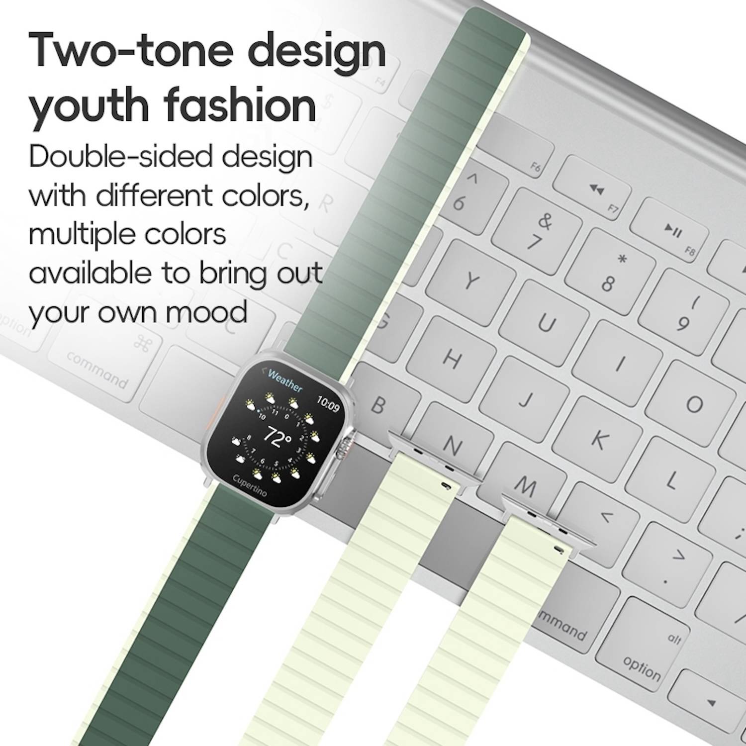 Für Apple Watch SE 2023 44mm Zweifarbiges Magnetisches Silikon Armband Grün