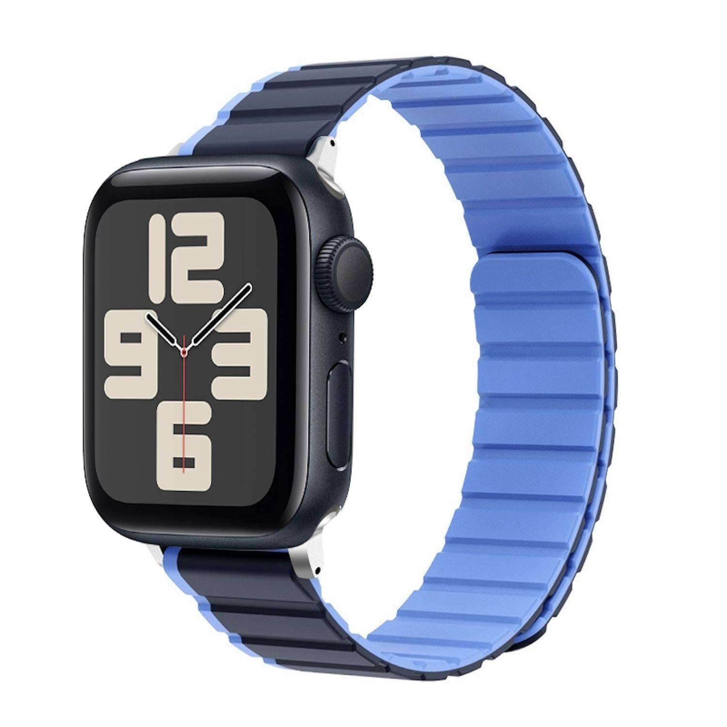 Für Apple Watch SE 2023 44mm Zweifarbiges Magnetisches Silikon Armband Blau