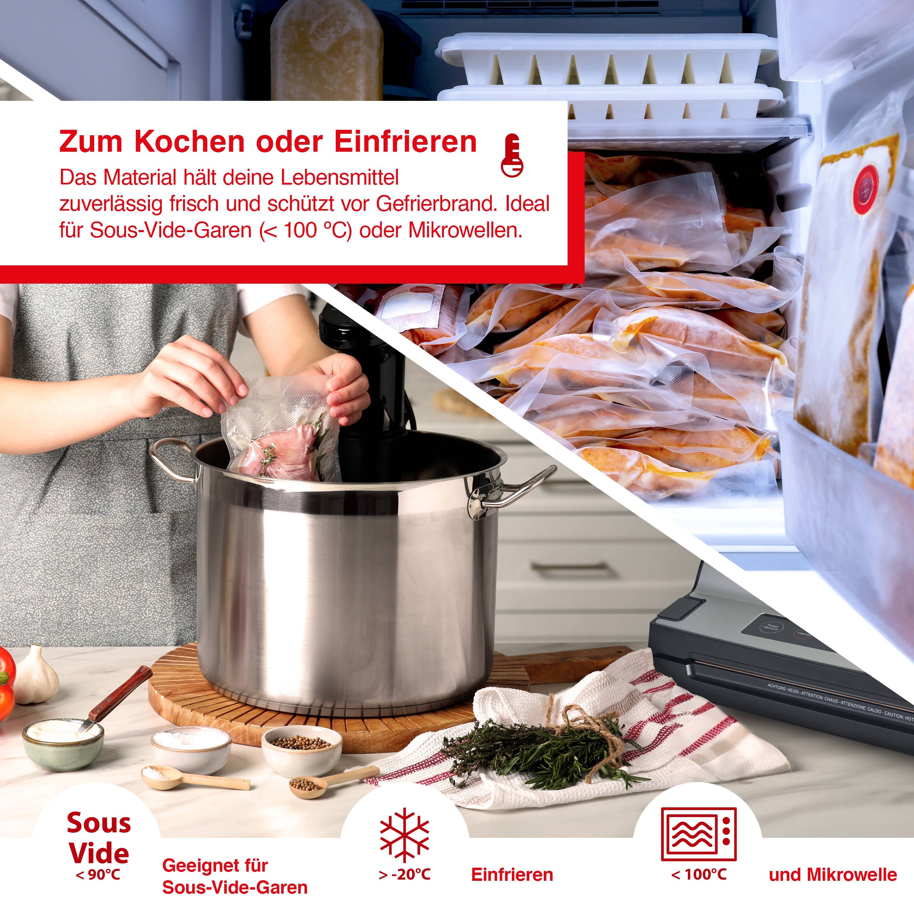 Solis Zip Vakuumierbeutel 10 Stück, 20 x 23 cm, BPA-frei, Dicke 150 - 170 µm