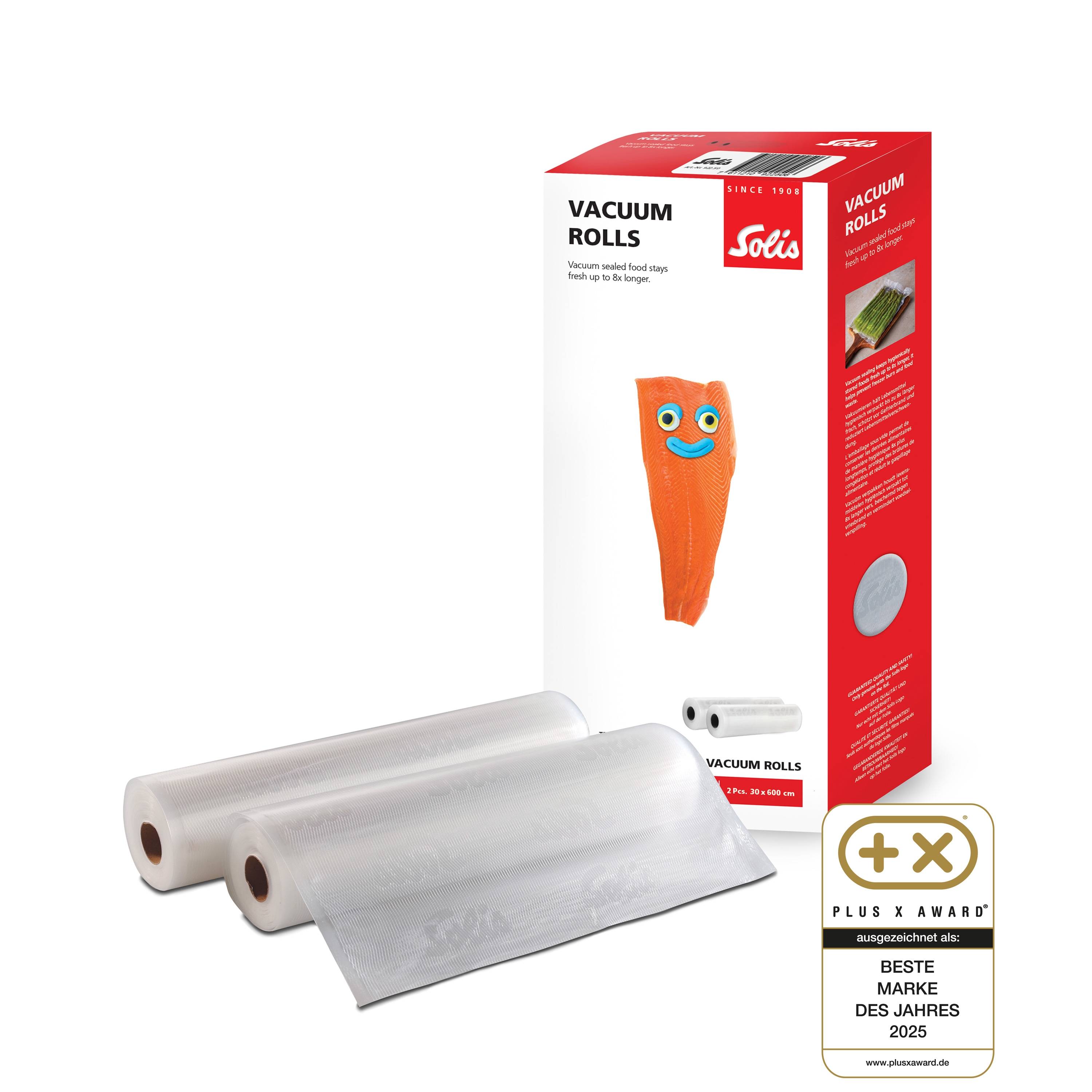 Solis Vakuumierfolie für Vakuumierer, 2 Rollen BPA-frei, 600x30 cm, Dicke 110 µm
