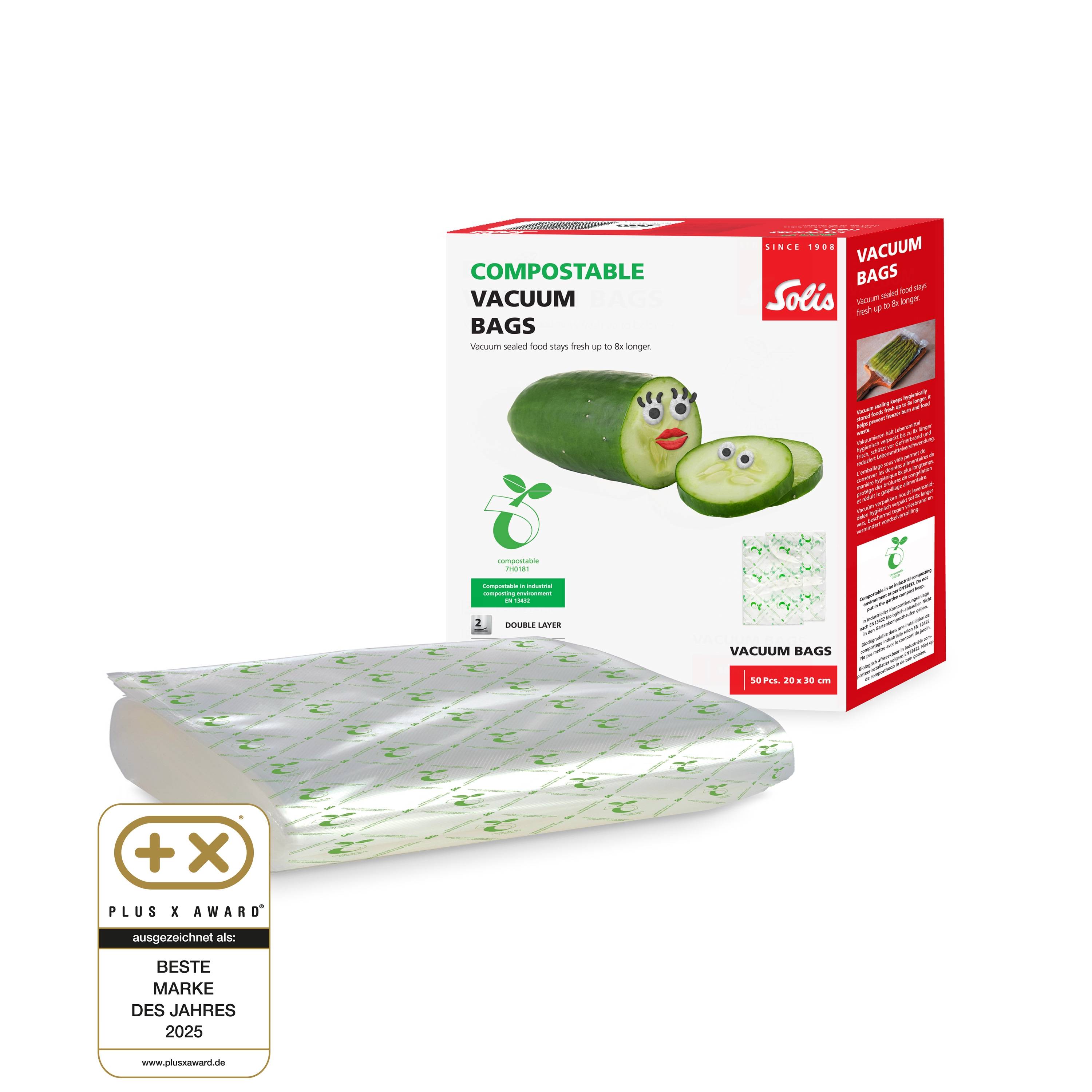 Solis kompostierbare Vakuumierbeutel 50 Stück, 20 x 30 cm, Dicke 160 µm