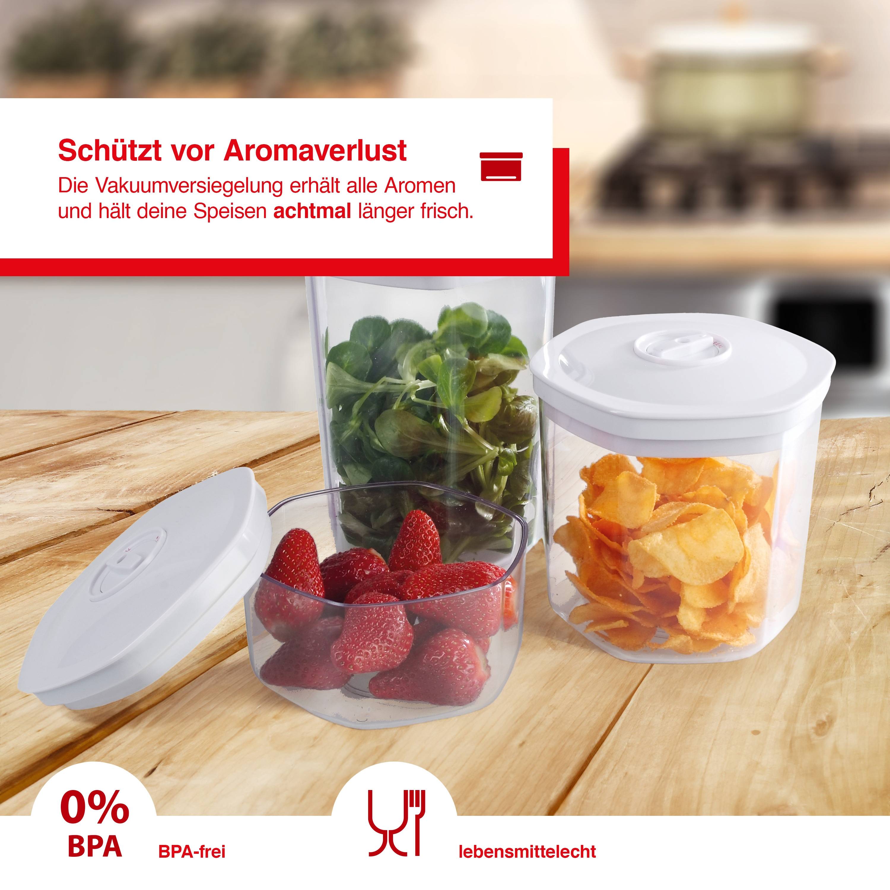 Solis Vakuumierbehälter-Set 3 Stück, 700/1400/2000 ml, Vakuumieren/ Marinieren