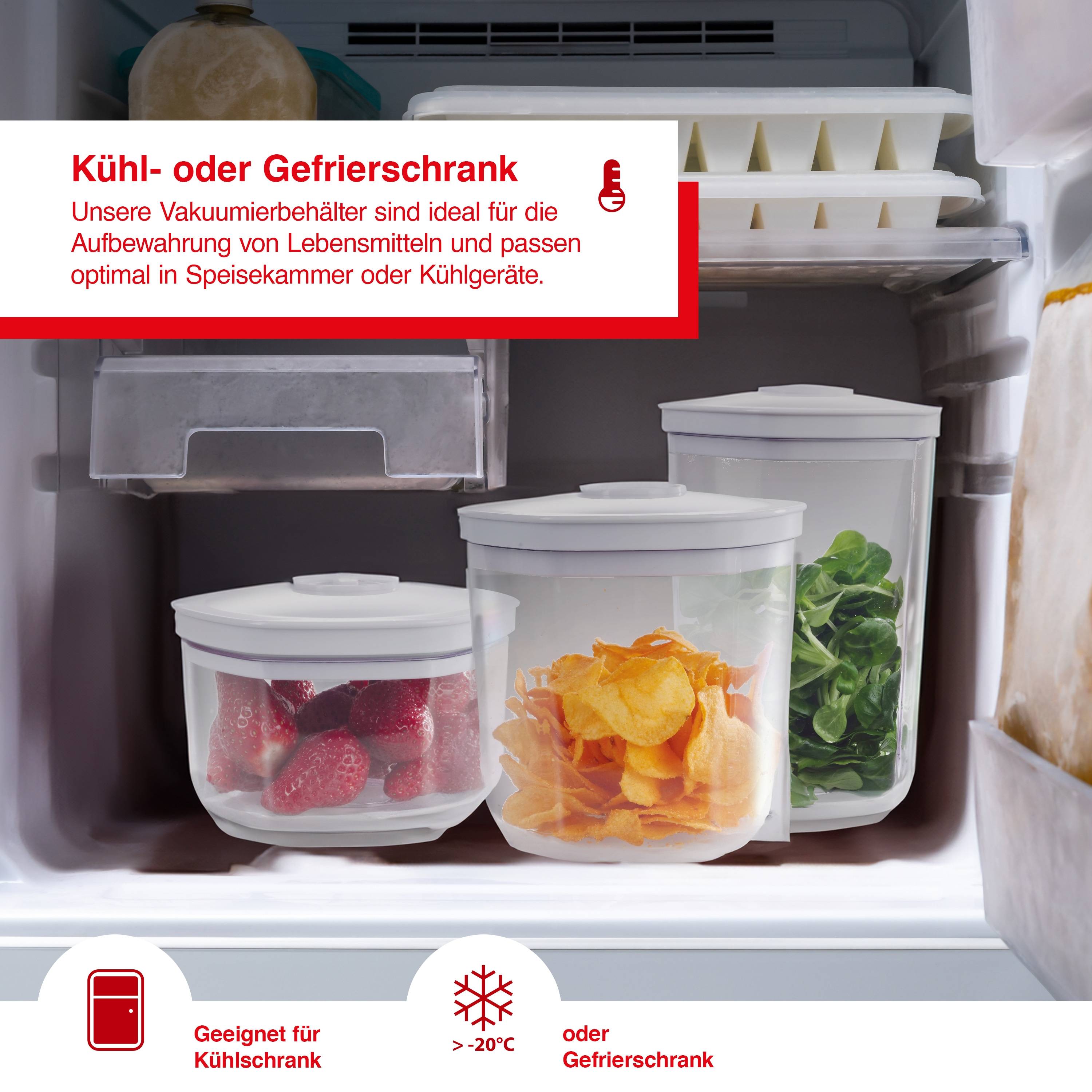 Solis Vakuumierbehälter-Set 3 Stück, 700/1400/2000 ml, Vakuumieren/ Marinieren