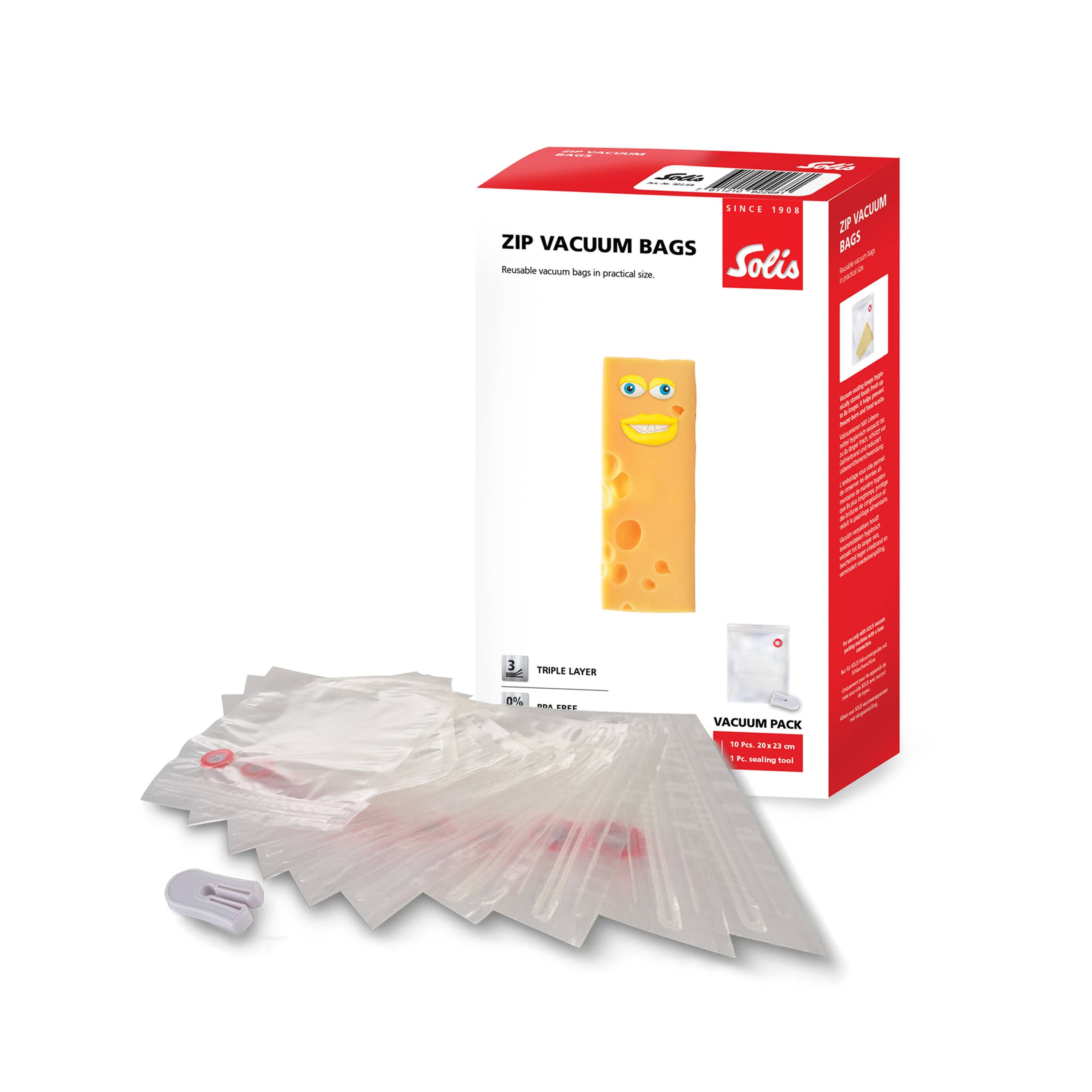 Solis Zip Vakuumierbeutel 10 Stück, 20 x 23 cm, BPA-frei, Dicke 150 - 170 µm