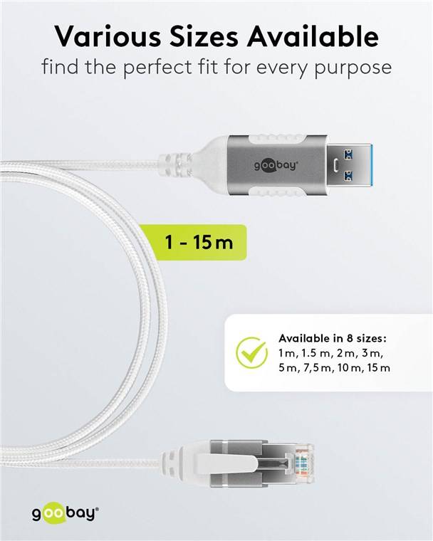 Ethernet-Kabel USB-A 3.0 auf RJ45, Slim, 1,5 m