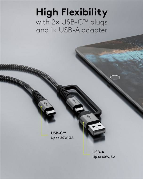 2in1 USB-Textilkabel, spacegrau/silber, 2 m