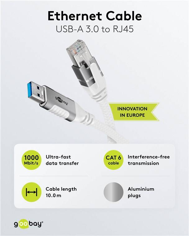 GOOBAY - Ethernet-Kabel USB-A 3.0 auf RJ45 10 m - verbindet Router Modem oder - Modem - 1.000 Mbps