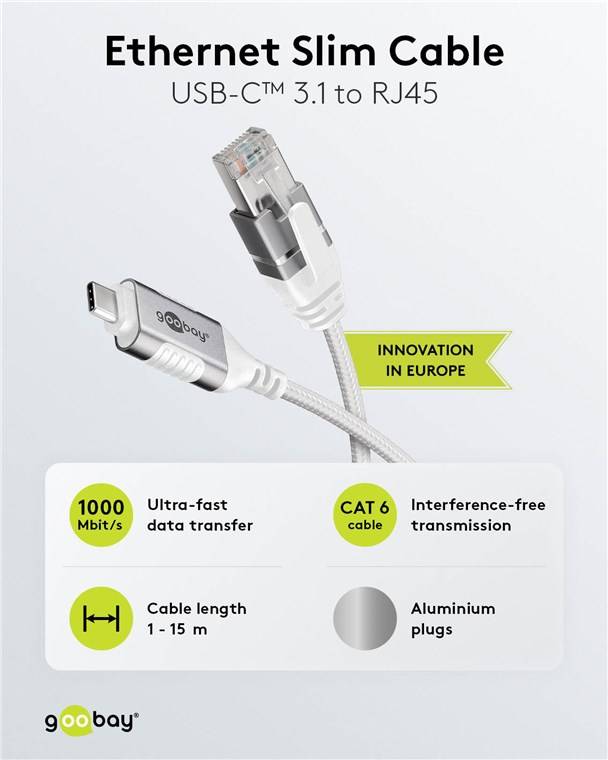 Ethernet-Kabel USB-C™ 3.1 auf RJ45, Slim, 7,5 m