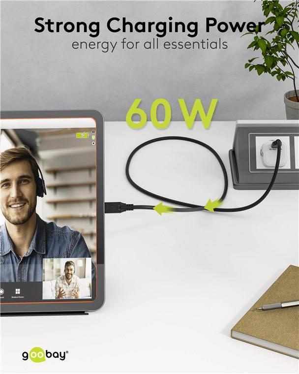 USB-C™-Kabel, USB 3.2, 60 W, 5 Gbit/s, Power Delivery, 0,5 m