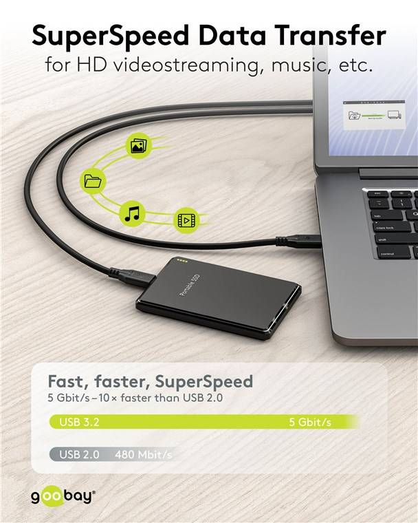 USB-C™-Kabel, USB 3.2, 60 W, 5 Gbit/s, Power Delivery, 0,5 m