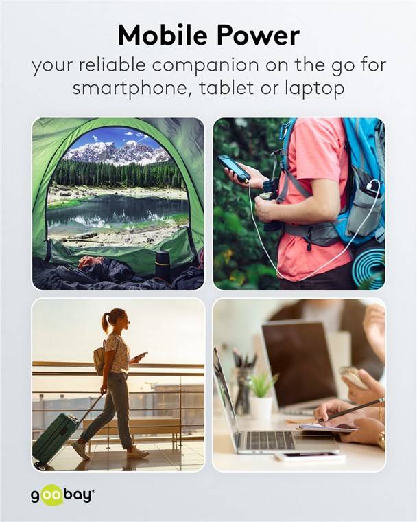 Goobay Powerbank, USB-C, USB-A, Power Delivery, Quick Charge, LED-Anzeige, schwarz, 22,5W, 3A, 5V - Kapazität: 10000 mAh