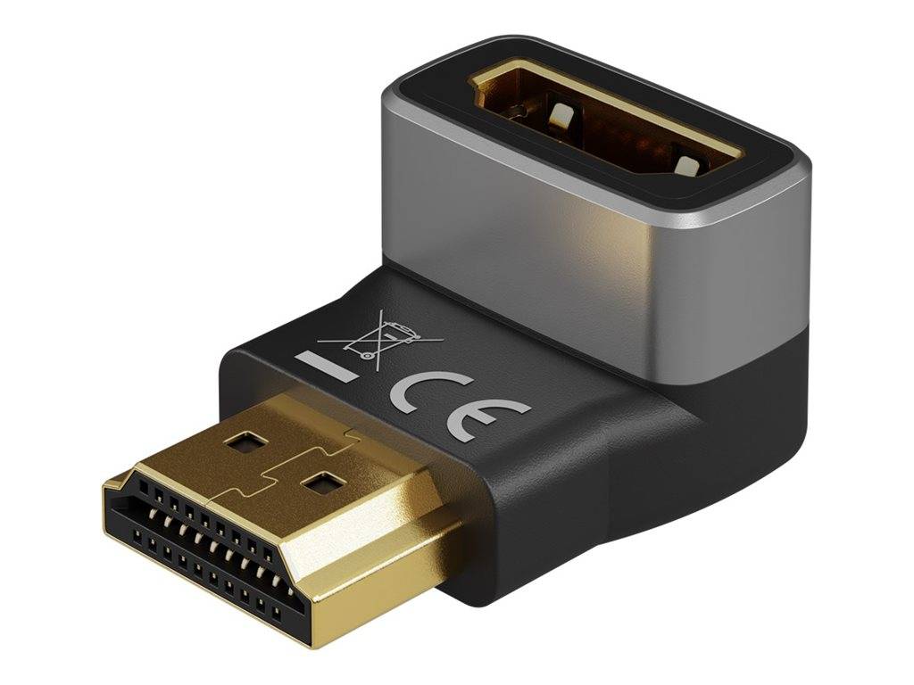 Wentronic goobay - Highspeed - HDMI-Adapter mit Ethernet - HDMI weiblich gewinkelt zu HDMI männlich - Schwarz, Silber - unterstützt 8K 60 Hz (7680