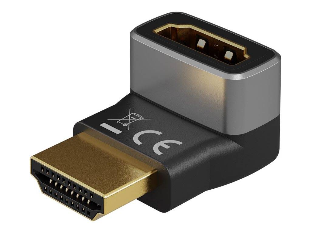 Wentronic goobay - Highspeed - HDMI-Adapter mit Ethernet - HDMI männlich zu HDMI weiblich gewinkelt - Schwarz, Silber - unterstützt 8K 60 Hz (7680