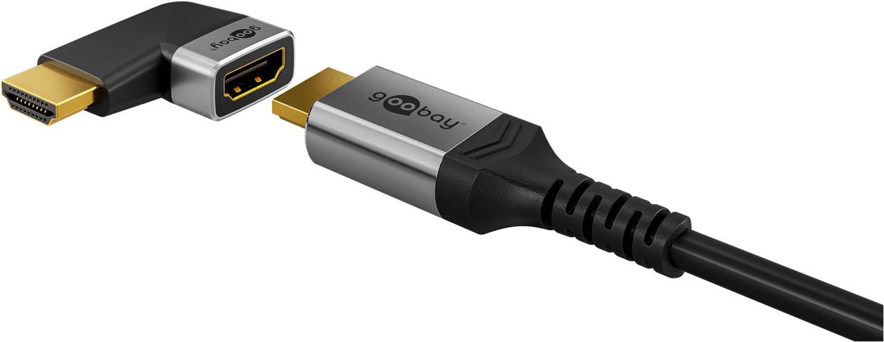 Wentronic goobay - Highspeed - HDMI-Adapter mit Ethernet - HDMI männlich zu HDMI weiblich gewinkelt - Schwarz, Silber - unterstützt 8K 60 Hz (7680