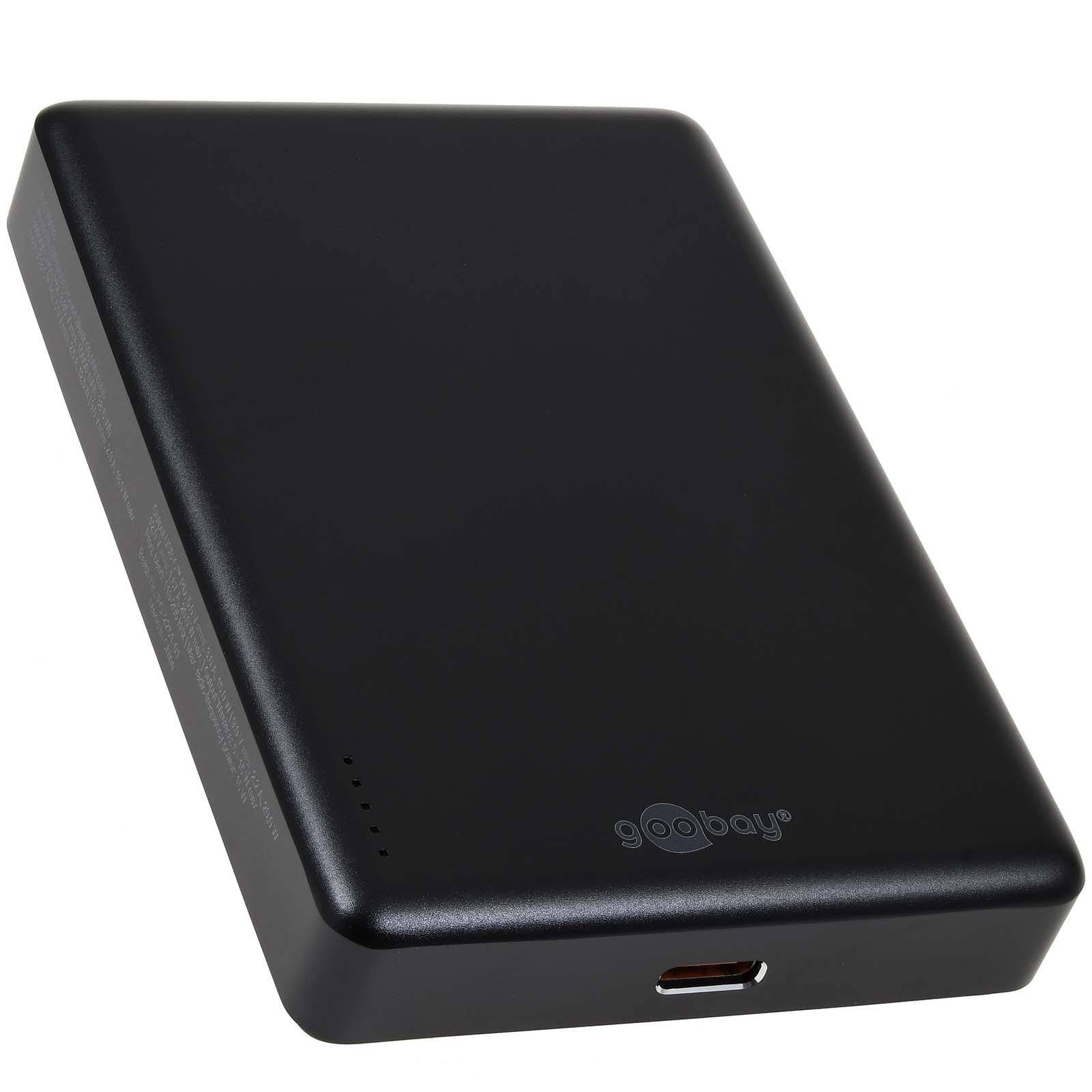 Goobay Magnetische Wireless Powerbank, MagSafe, USB-C Power Delivery, Magnetring, schwarz, 20W - Kapazität: 10000 mAh