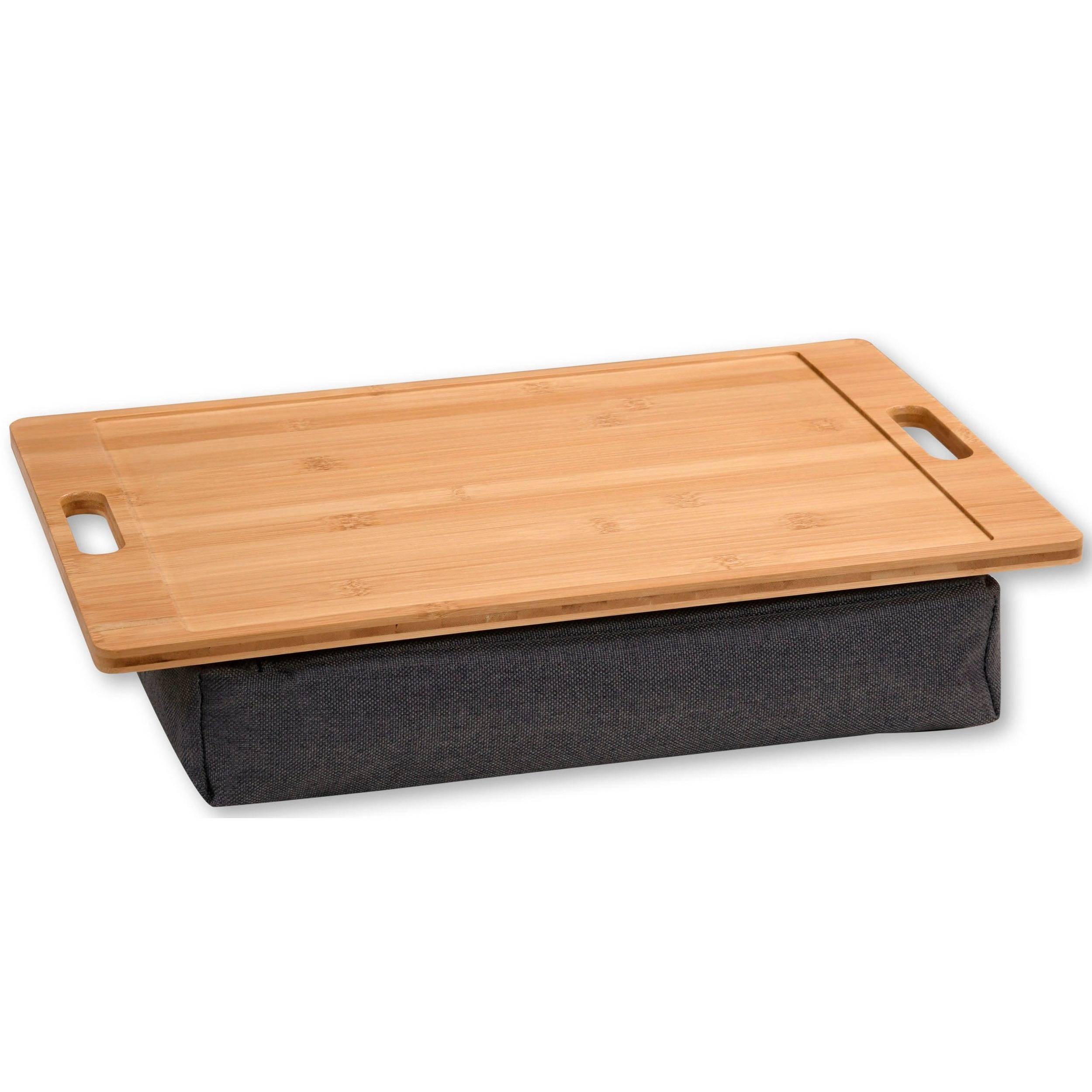 Neustanlo | Knietablett aus Holz | mit Griffen | gepolstert für hohe Stabilität | Bambus Textil | Maße: 45 x 31 cm/Höhe: 8 cm | ideal zum Essen,