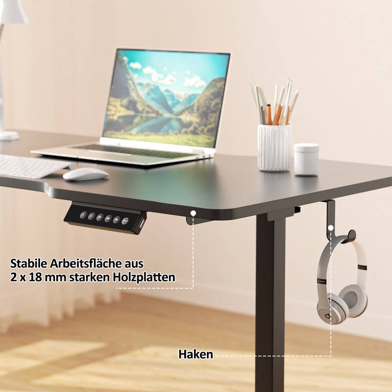 Schreibtisch 120 x 60 cm, Elektrisch höhenverstellbarer Schreibtisch, mit Memory-Funktion und Anti-Kollisions Technologie mit Memory-Steuerung