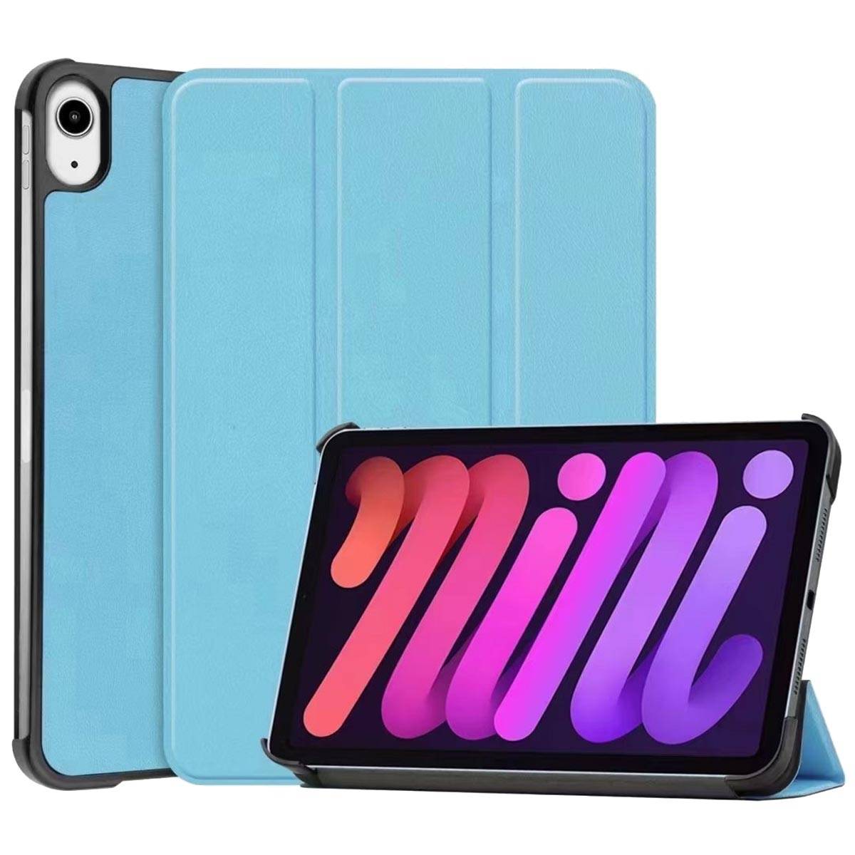 Für Apple iPad Mini 2024 8.3 Zoll / Mini 6 2021 3folt Wake UP Smart Cover Hell Blau Tasche Etuis Hülle