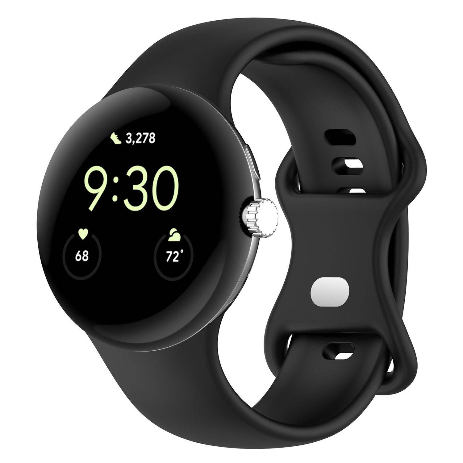 Für Google Pixel Watch 3 45mm Silikon Armband mit Butterfly-Schnalle Größe S Schwarz