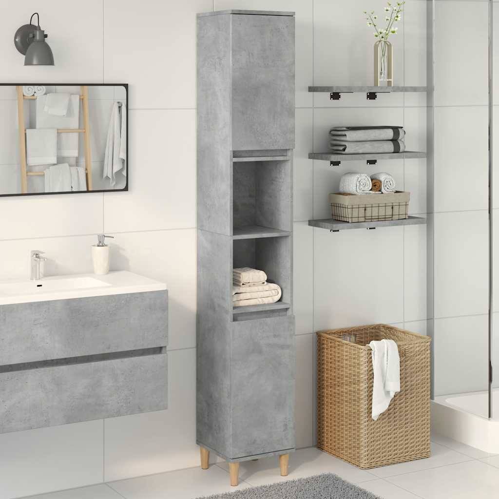 vidaXL Badschrank Betongrau 30x30x190 cm Holzwerkstoff