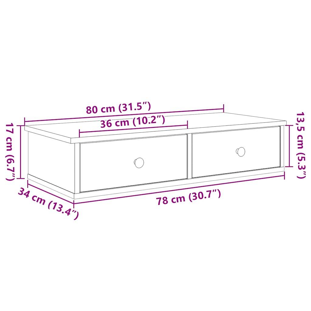 vidaXL Wandregal mit Schubladen Weiß 80x31x17 cm Holzwerkstoff