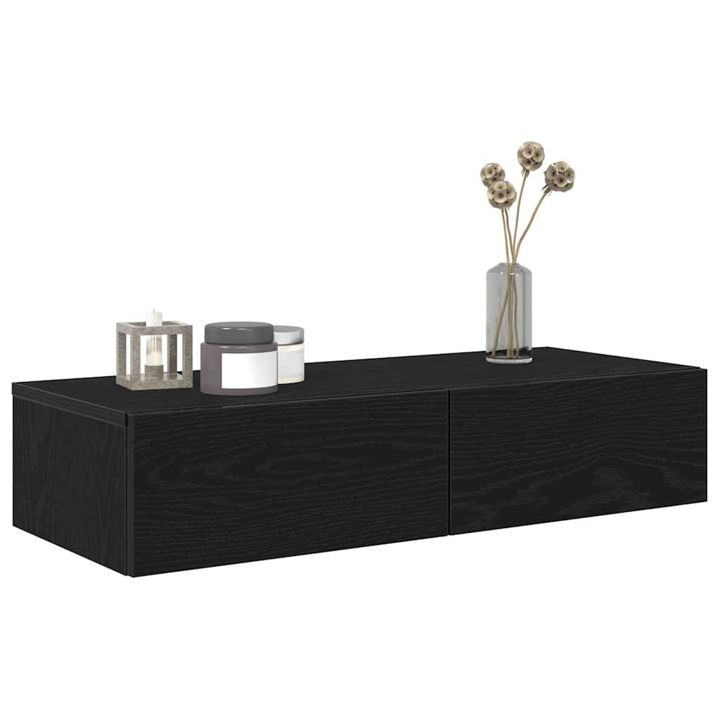 vidaXL Wandregal mit Schubladen Schwarz 80x33x17 cm Holzwerkstoff