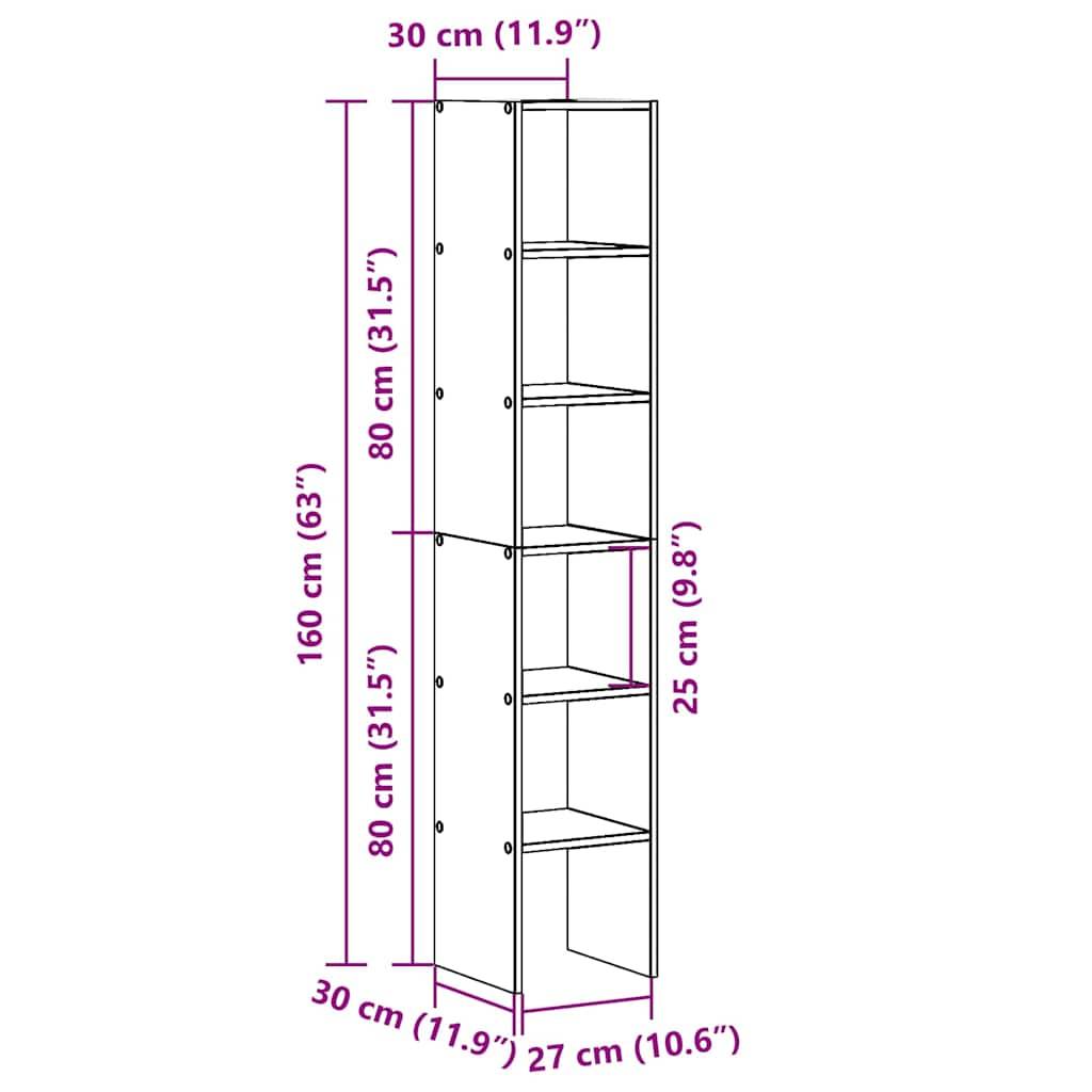 vidaXL Bücherregale 2 Stk. Stapelbar Altholz-Optik 30x30x80 cm
