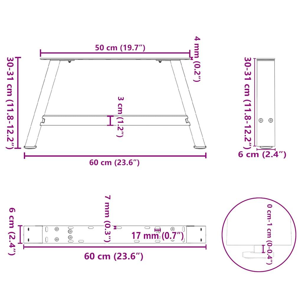 vidaXL Couchtischbeine A-Form 2 Stk. Anthrazit 60x(30-31) cm Stahl