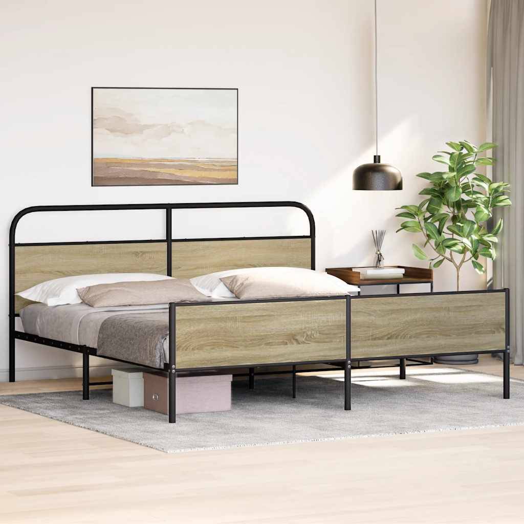 vidaXL Metallbett ohne Matratze Sonoma-Eiche 183x213 cm