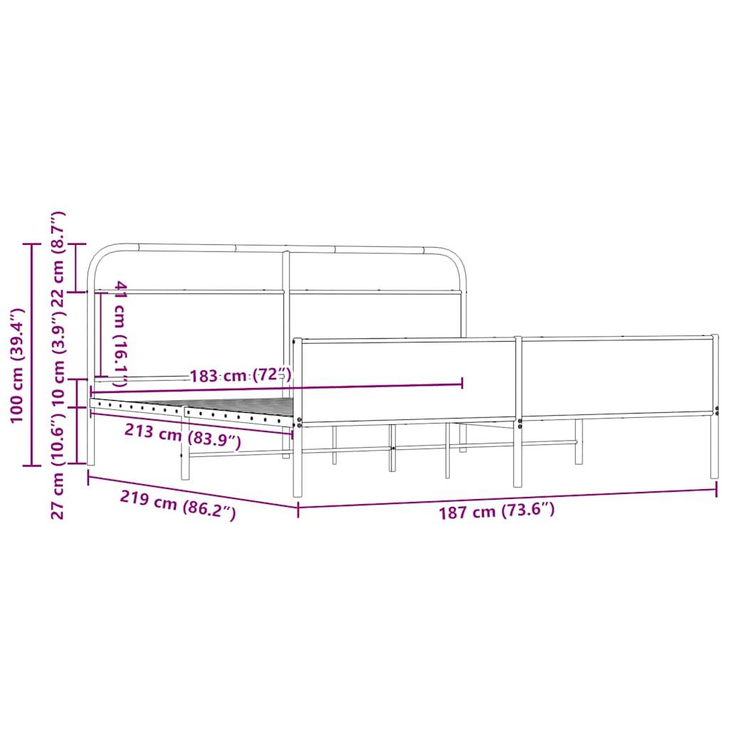 vidaXL Metallbett ohne Matratze Sonoma-Eiche 183x213 cm