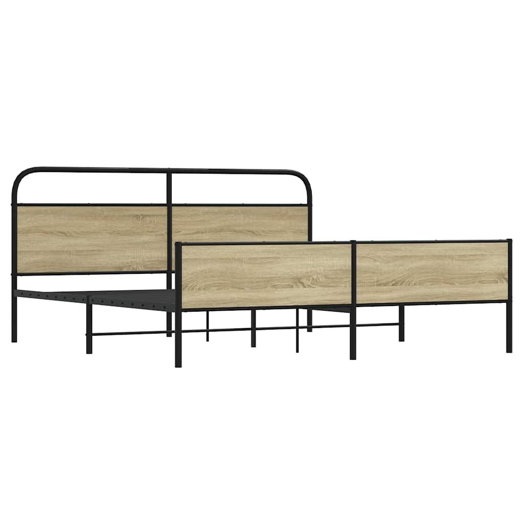 vidaXL Metallbett ohne Matratze Sonoma-Eiche 183x213 cm