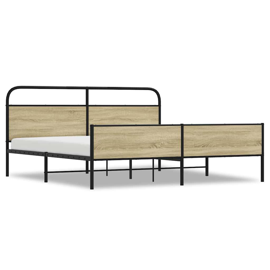 vidaXL Metallbett ohne Matratze Sonoma-Eiche 183x213 cm