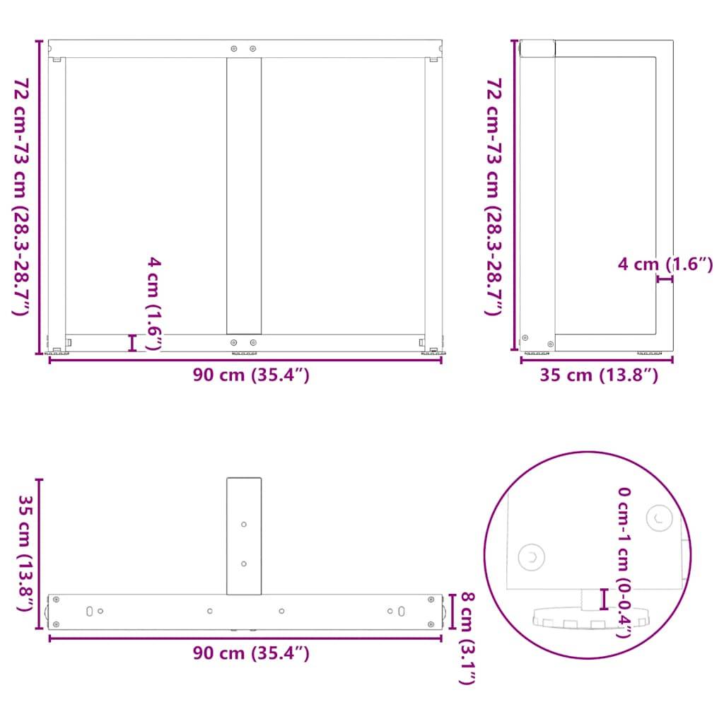 vidaXL Esstischbeine T-Form 2 Stk. Schwarz 90x35x(72-73) cm Stahl