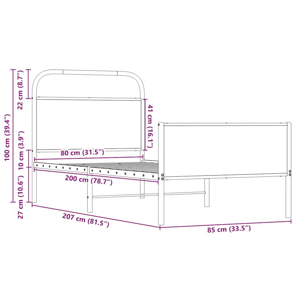 vidaXL Bettgestell ohne Matratze 80x200 cm Sonoma-Eiche Holzwerkstoff