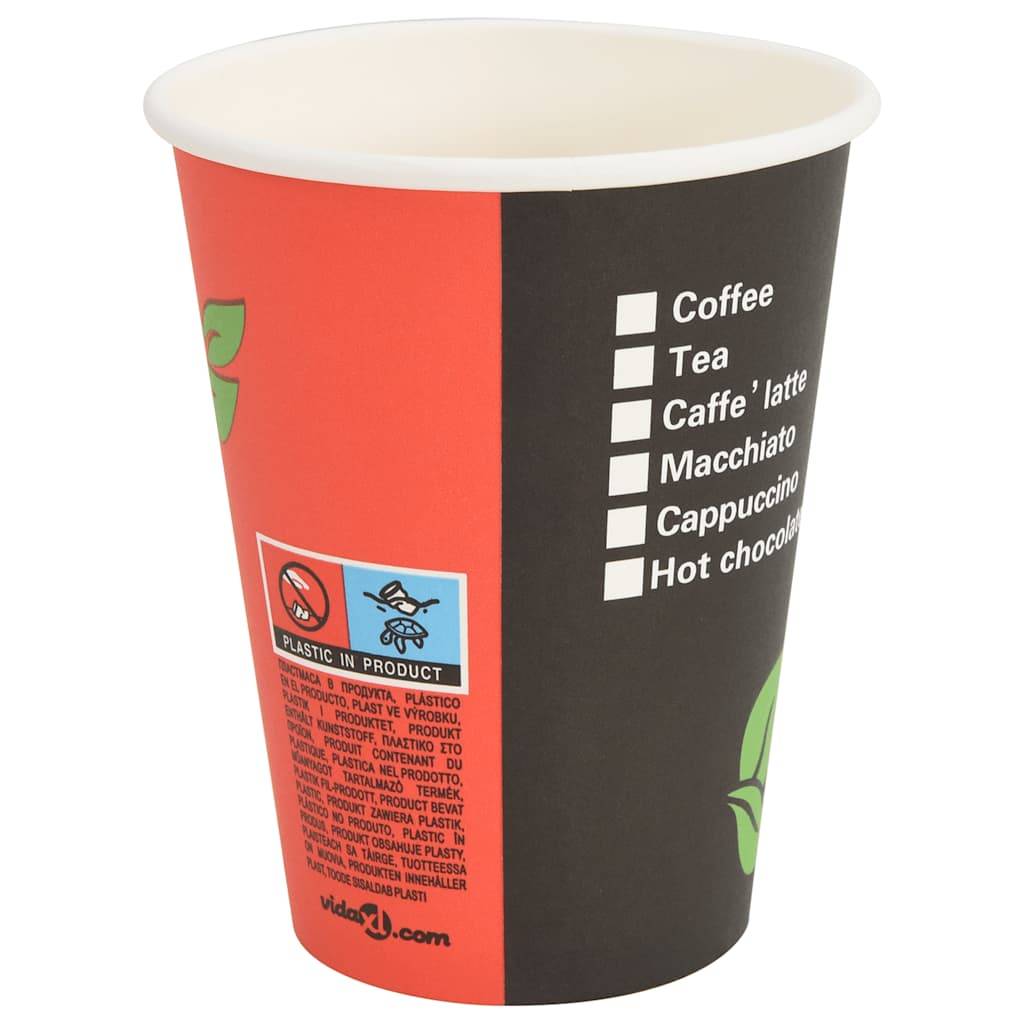 vidaXL Pappbecher 1000 Stk. 12oz 300ml Rot und Schwarz