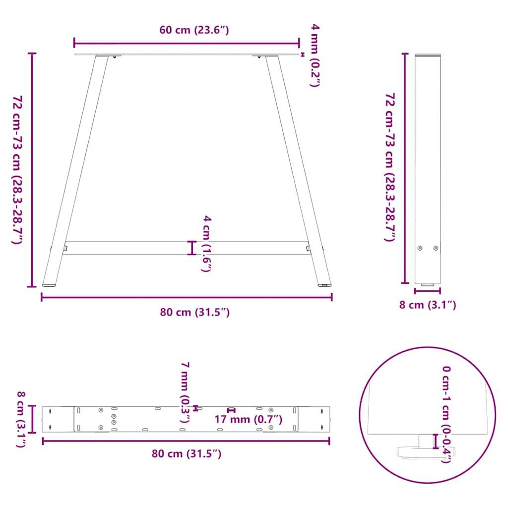 vidaXL Esstischbeine A-Form 2 Stk. Anthrazit 90x(72-73) cm Stahl
