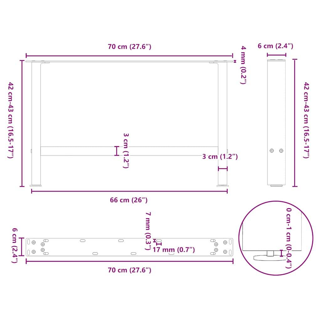 vidaXL Couchtischbeine Anthrazit 2 Stk. 70x(42-43) cm Stahl