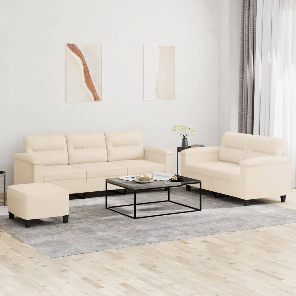 vidaXL 3-tlg. Sofagarnitur mit Kissen Beige Mikrofasergewebe