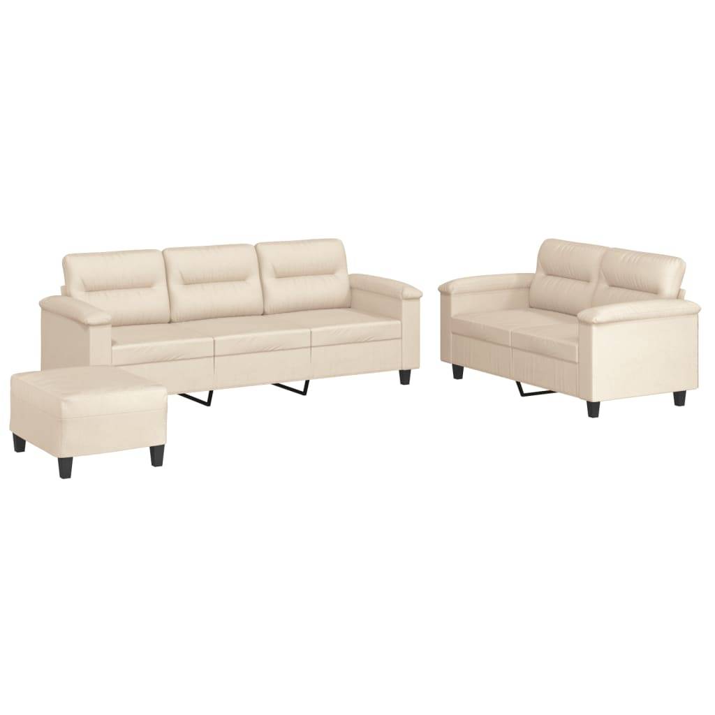 vidaXL 3-tlg. Sofagarnitur mit Kissen Beige Mikrofasergewebe
