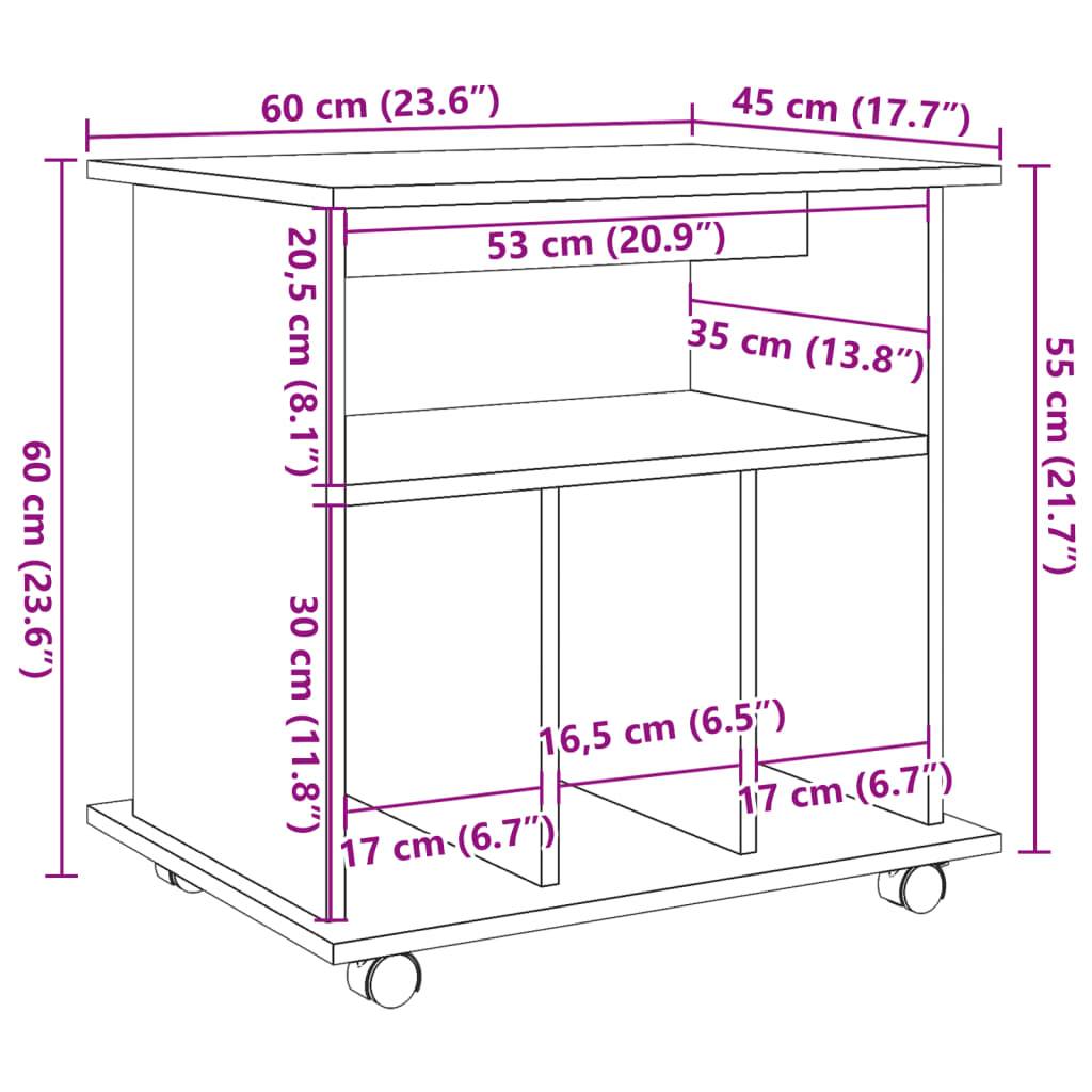 vidaXL Rollcontainer Artisan-Eiche 60x45x60 cm Holzwerkstoff