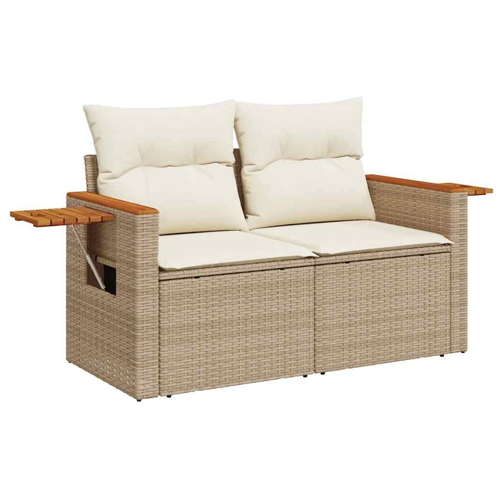 vidaXL 7-tlg. Garten-Sofagarnitur mit Kissen Beige Poly Rattan Akazie